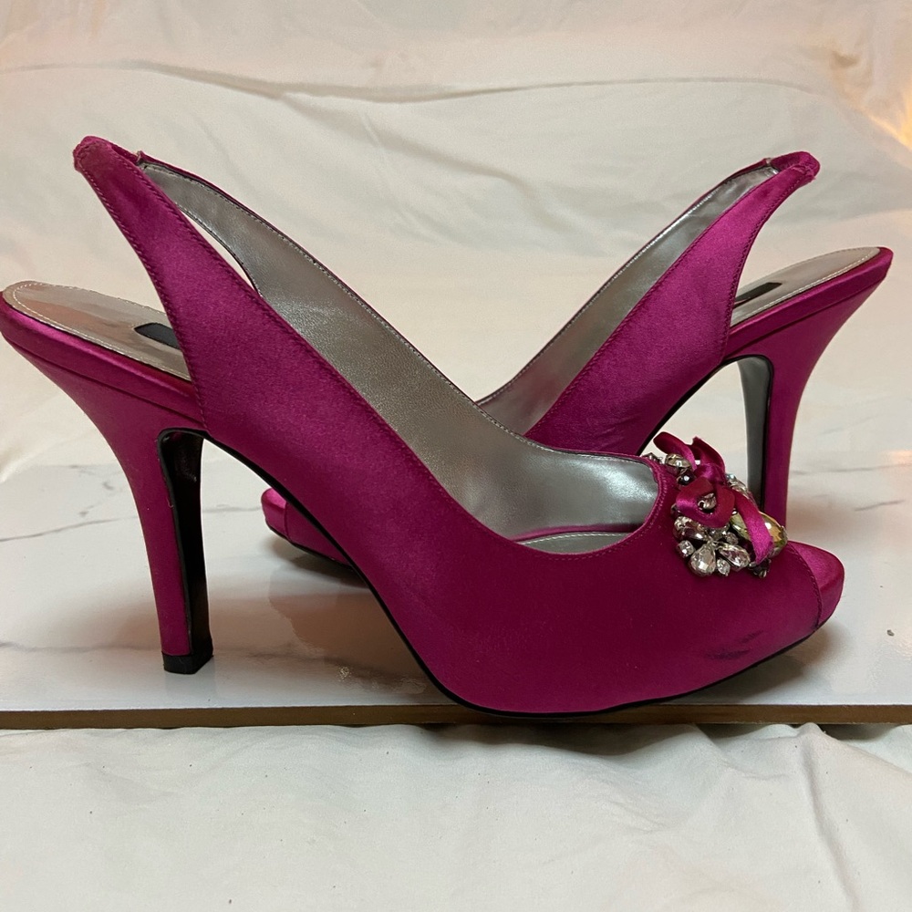 Nina Milika Fantasy Crystal dark pink jeweled open toe slingbacks - Picture 6 of 7